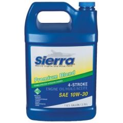 Sierra 94203 10W30 FCW 4Stroke Outboard Oil, Gal., marine 4-stroke motor, high-quality oil, corrosion protection, anti-wear characteristics, cold starting, API SJ, NMMA FC-W®, gallon size, case packs, engine longevity, performance standards, marine advent