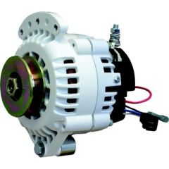 Alternator, Single Foot, IsoGrd, 100A, 12V, 1&2IN FT, Smart Ready, 6-Series, Dual Cooling Fans, Fixed Voltage, Isolated Ground, Lamp Circuit, Multi-Position Tensioning Crown, White Powdercoat Finish, VUP Models, GM Gas Engine, Volvo, Cummins, Yanmar 6LP, 